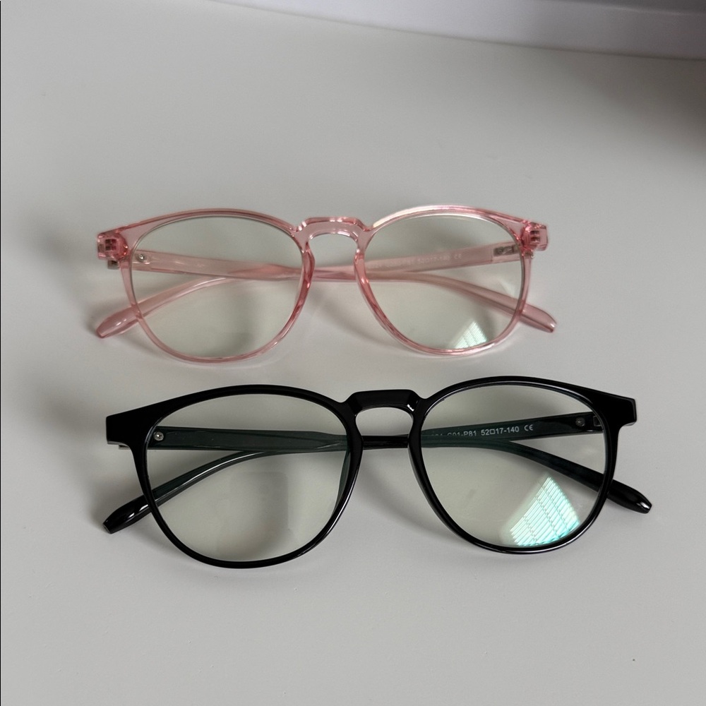 Pink and Black Round BLUE LIGHT Glasses Set